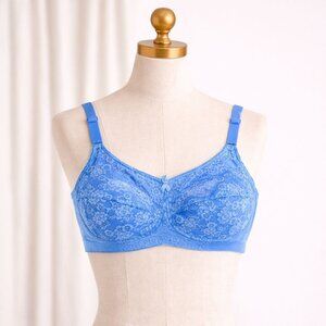 Elila Womens Lace Bra Full Coverage Size 48D Sexy Blue Adjustable Straps Unlined